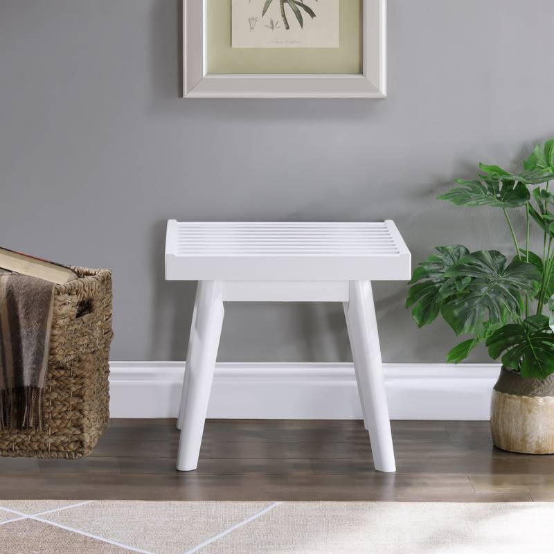 Cozy White Wood Slatted Bench