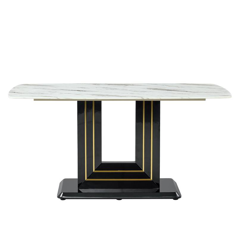 Chic Faux Marble Dining Set with U-Shaped Legs and Stylish Chairs
