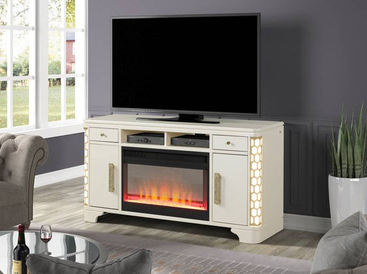 Cozy Beige TV Stand with Electric Fireplace