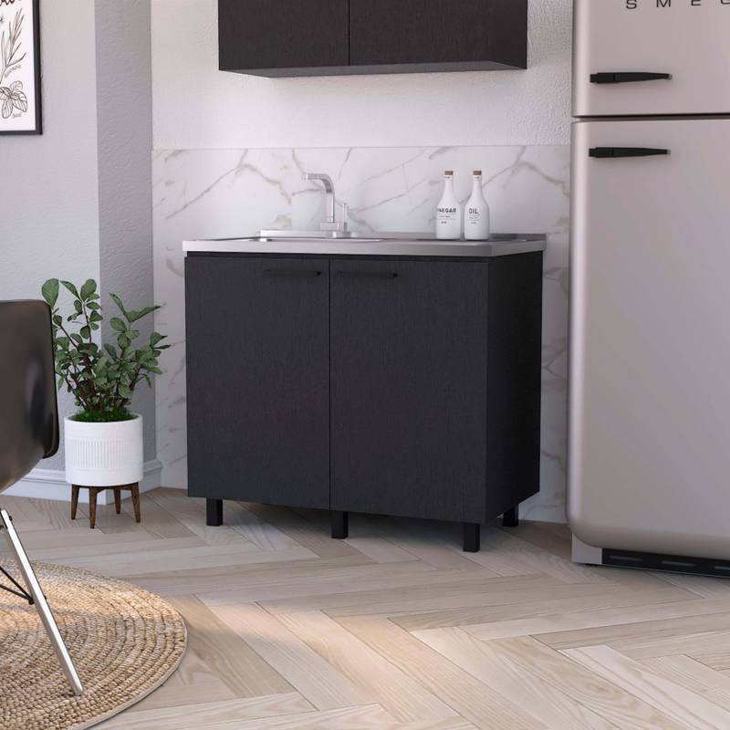 Sleek Black Utility Sink & Storage Combo