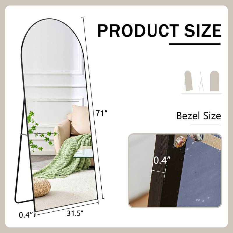 Arched Standing Mirror - Chic Black Design for Makeup & Style