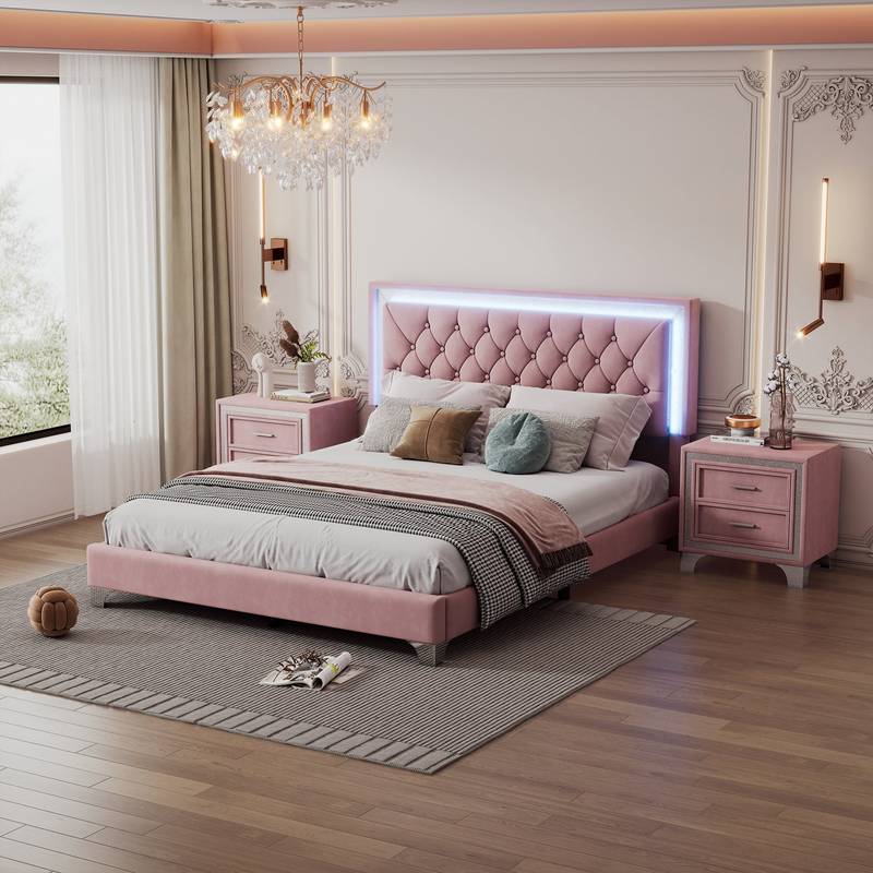 Pink Dream Bedroom Set with LED Bed and Nightstands