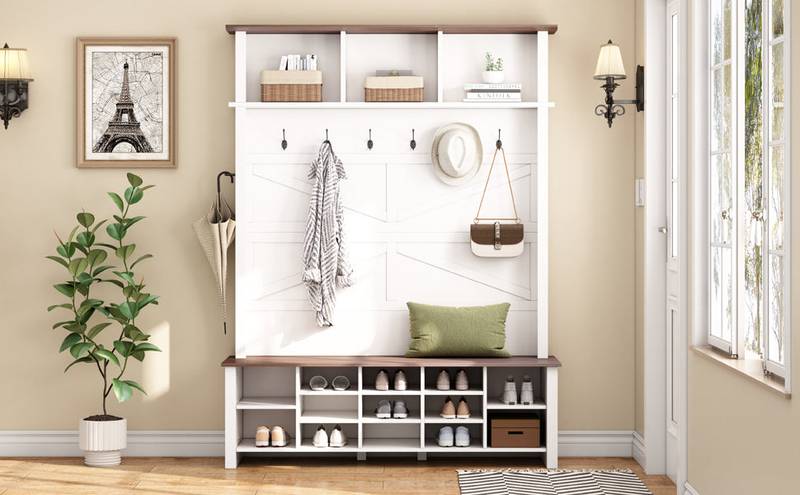 Rustic Charm Hall Tree and Shoe Bench