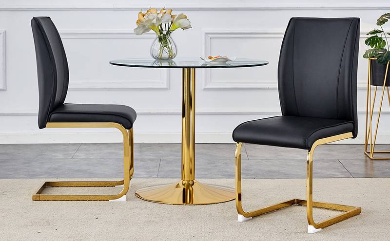 Chic Arch Dining Chairs - Set of 2 in Black with Gold Legs