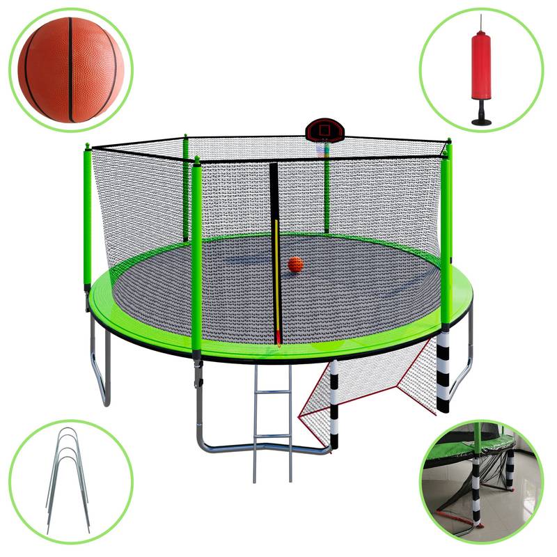 Jump and Score Trampoline Fun with Basketball Hoop and Soccer Goal