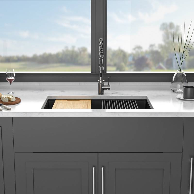 Sleek Black Quartz Workstation Sink