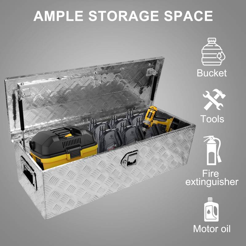 Silver Heavy Duty Truck Bed Tool Box with Lock & Handle