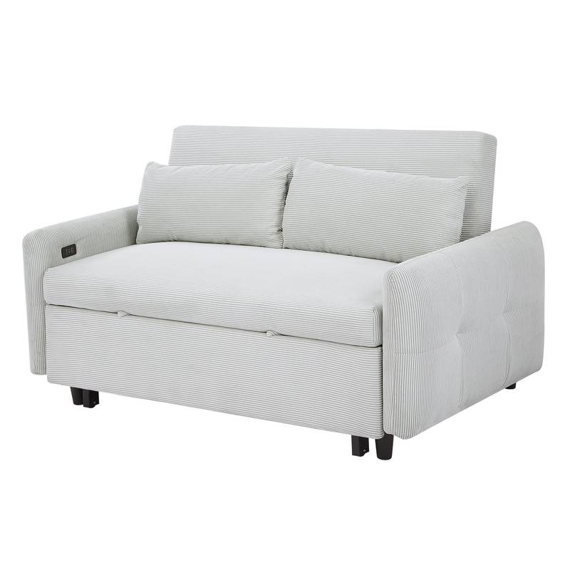 Light Blue Sleeper Sofa with USB Ports and Pillows