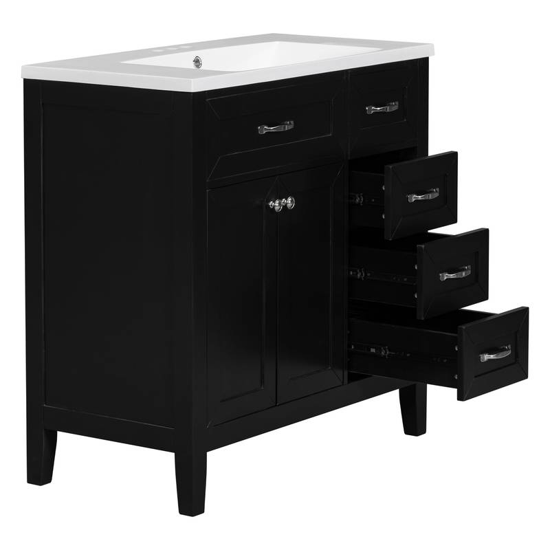 Sleek Black Bathroom Vanity with Sink and Storage
