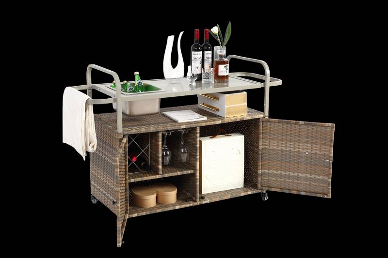 Chic Patio Bar Cart with Ice Bucket and Wheels