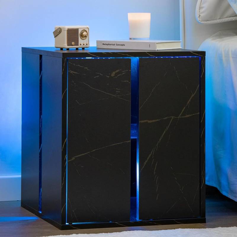 Chic LED Nightstand with Glass Shelves