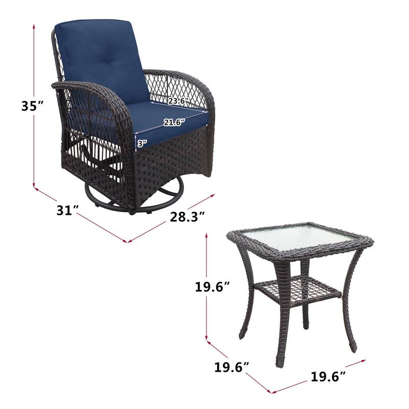 Navy Blue Wicker Rocking Patio Set