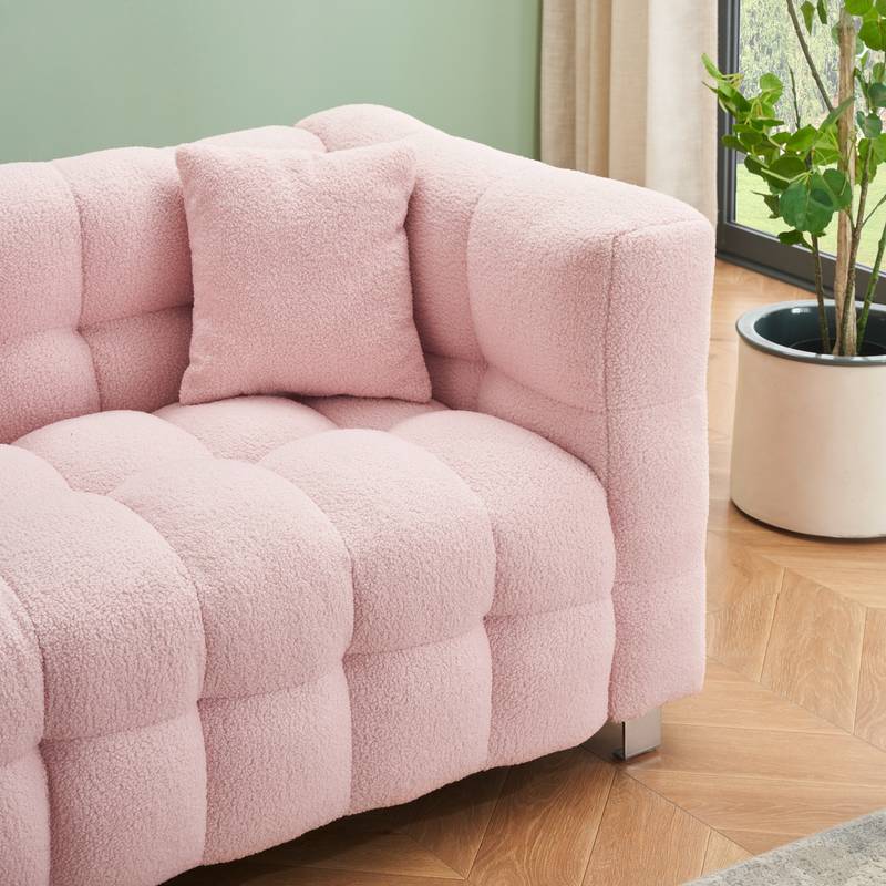 Cozy Pink Teddy Sofa with Pillows