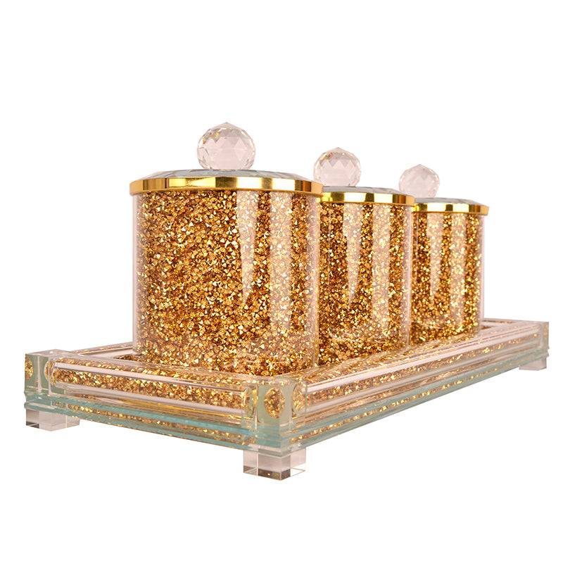 Glamour Canister Set: Tea, Sugar, and Coffee with Sparkling Tray