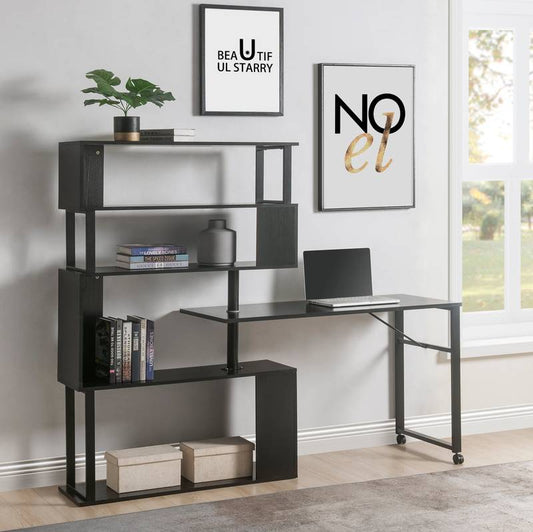 Versatile L-Shaped Home Office Desk with Rolling Bookshelf
