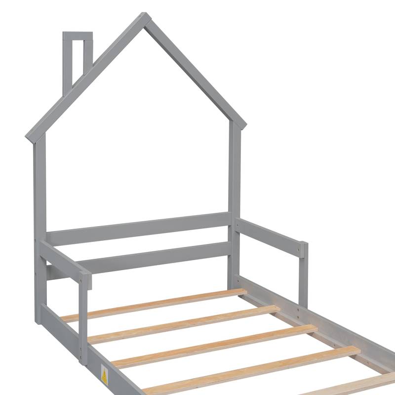 Cozy Twin House Bed with Handrails - Grey