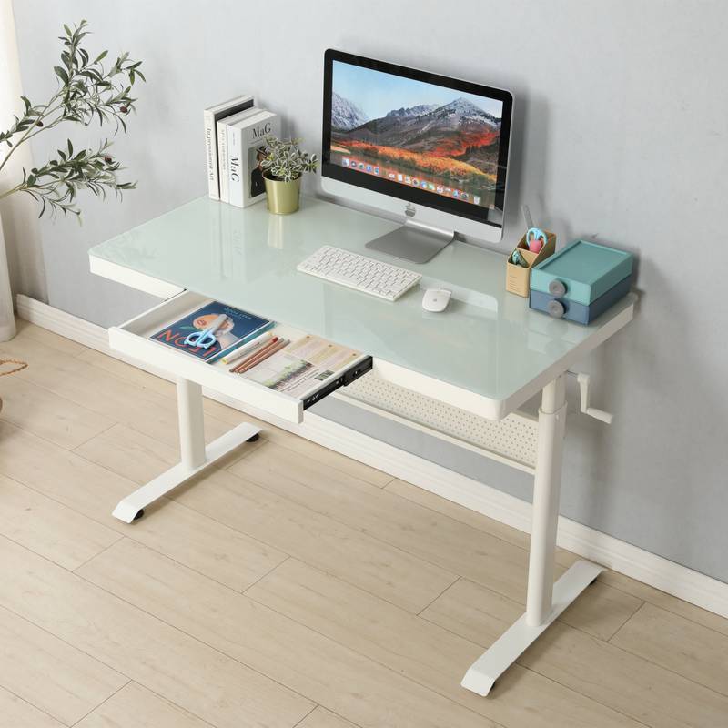 Versatile Adjustable Glass Standing Desk with Drawer