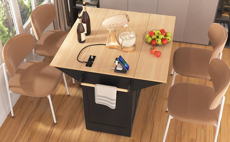 Versatile Kitchen Island Cart with Drop Leaves and Power Outlet