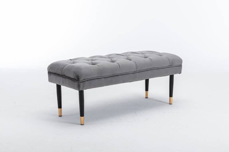 Chic Velvet Tufted Bench with Metal Legs