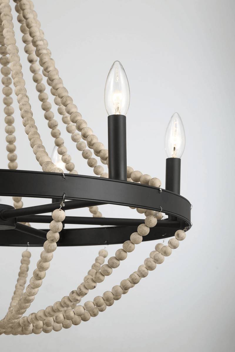 Chic Farmhouse Wood Bead Chandelier