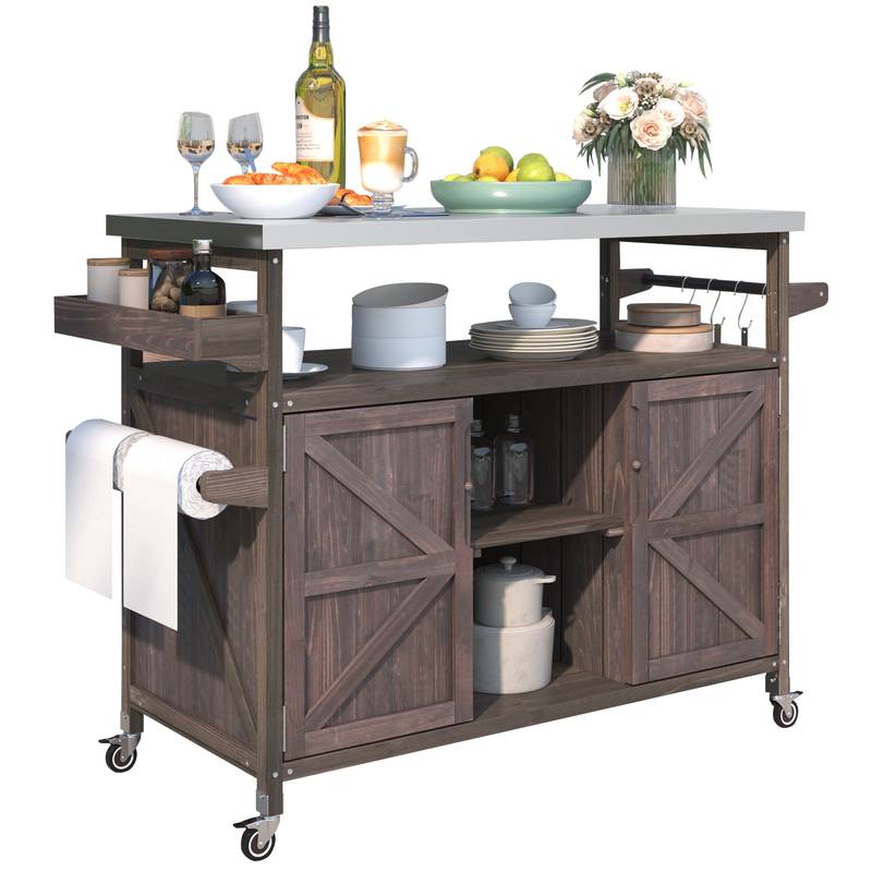 Rustic Rolling Outdoor Kitchen Bar & Grill Station