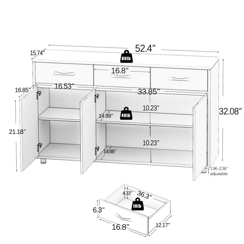 Chic White Three-Door Side Table