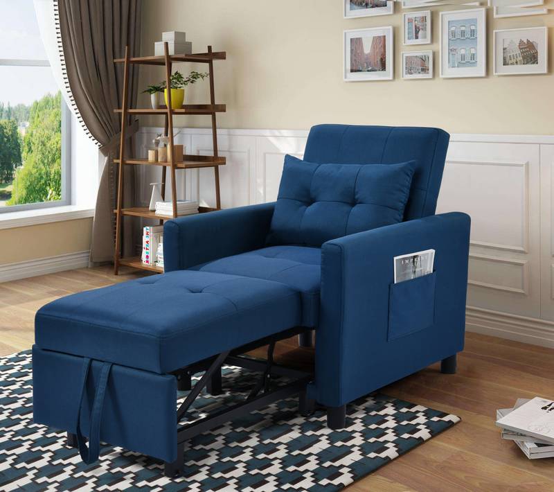 Navy 3-in-1 Futon Sofa Bed with Adjustable Backrest & Pillow