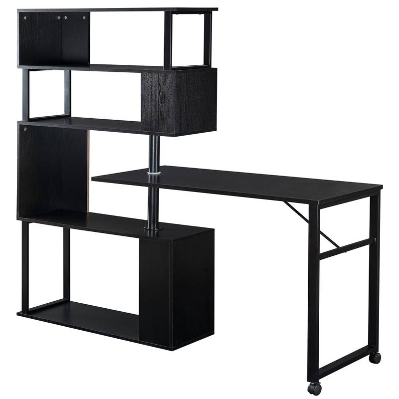 Versatile L-Shaped Home Office Desk with Rolling Bookshelf