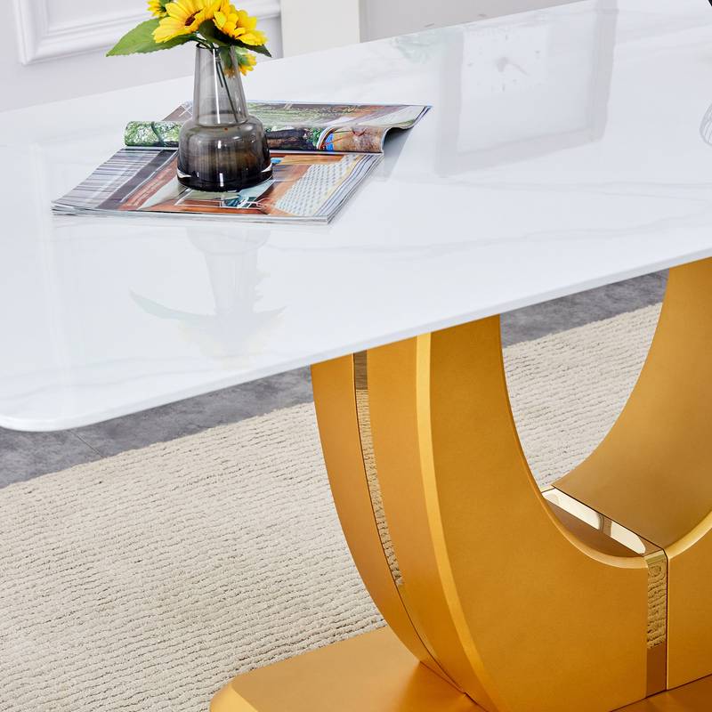 Elegant Marble-Style Dining & Desk Table with Gold Legs