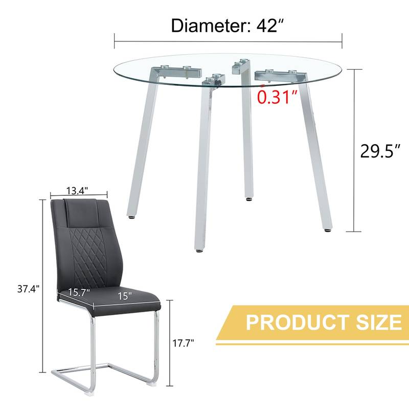 Chic Glass Dining Set with Sleek Leather Chairs