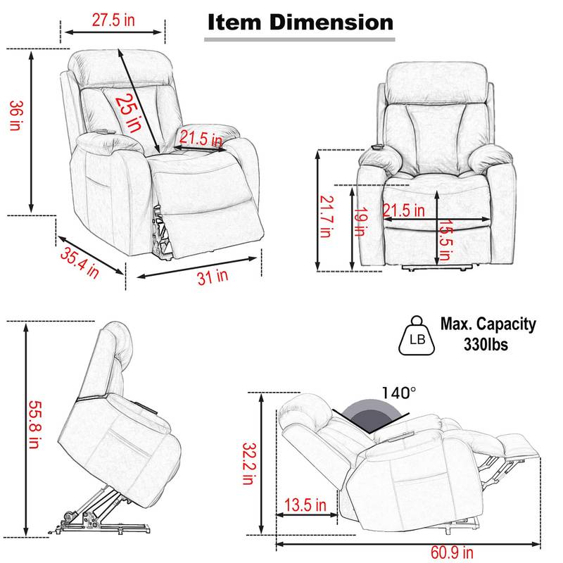 CozyLift Recliner Sofa - Comfort for Seniors in Dark Gray