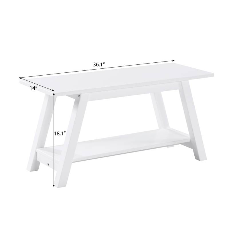 Elyz White Wooden Bench with Shelf