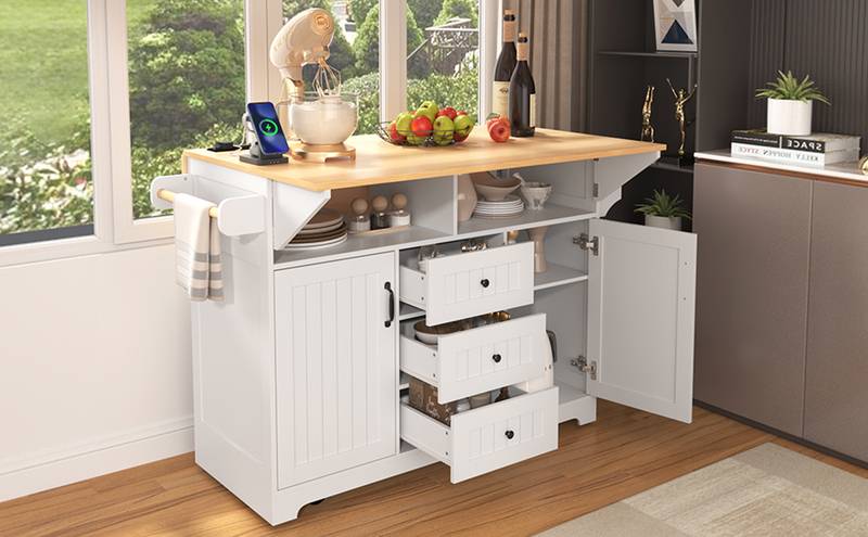 Stylish Rolling Kitchen Island with Drop Leaves and Storage