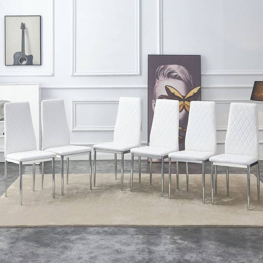 Chic White Dining Chair Set with Stylish Silver Legs