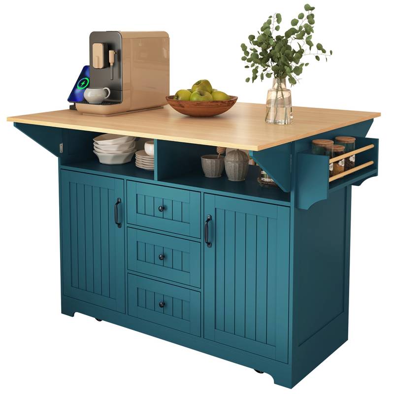 Versatile Rolling Kitchen Island with Drop Leaves and Power Outlet