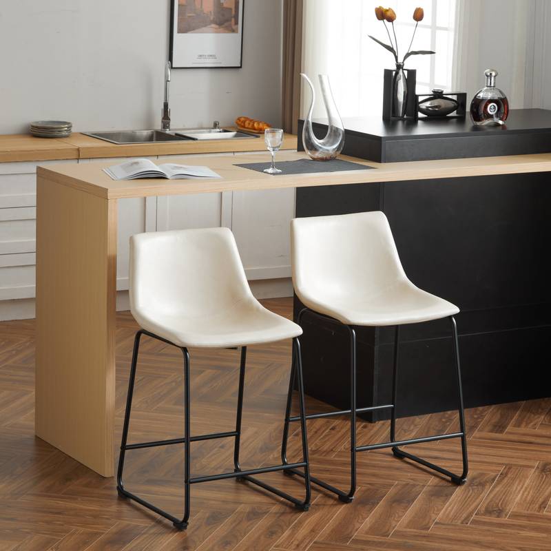 Chic Vintage Faux Leather Counter Stools - Set of Two