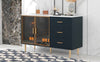 Chic Navy Buffet with Marble Top and Glass Doors