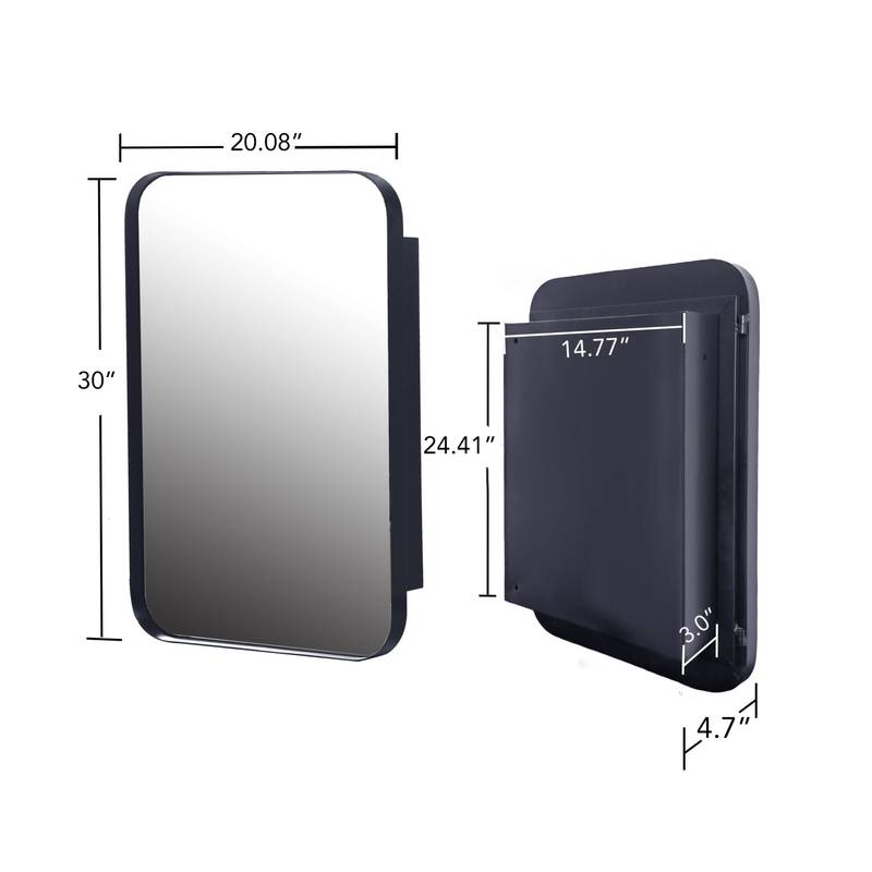 Sleek Black Wall Mirror Cabinet with Adjustable Shelves