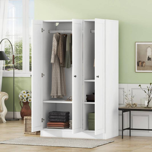 Chic White 3-Door Wardrobe with Shelves