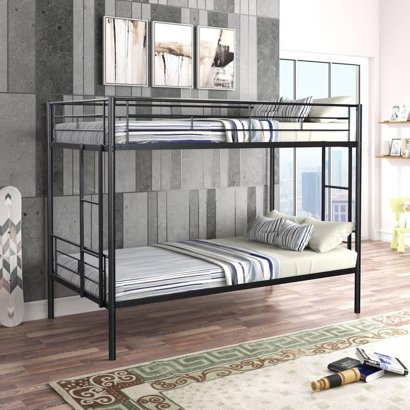 Sturdy Metal Twin Bunk Bed with Safety Guardrails
