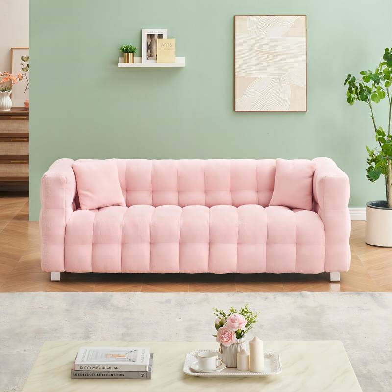 Cozy Pink Teddy Sofa with Pillows