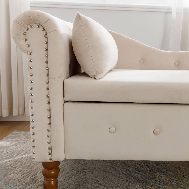 Cozy Velvet Chaise with Storage and Pillow