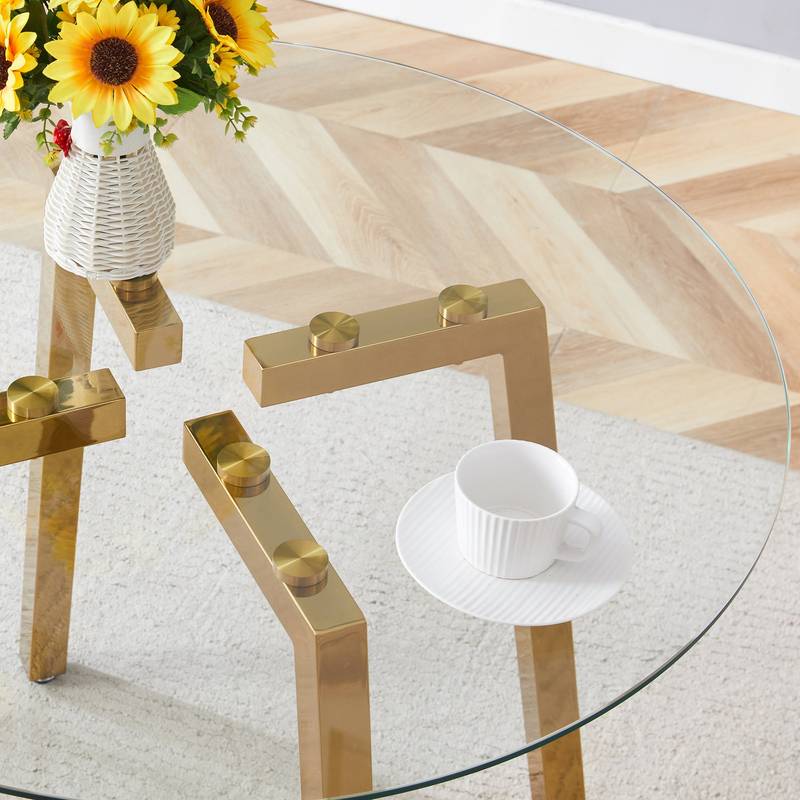 Chic Gold-Base Round Glass Dining Table