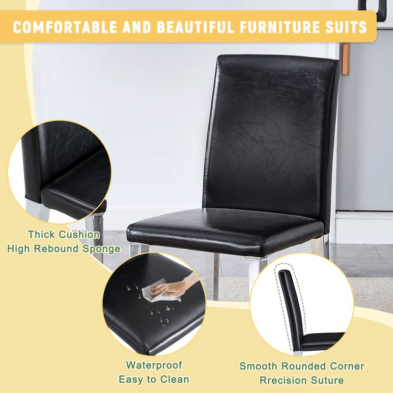 Sleek Black Backrest Chairs with Silver Legs - Modern Minimalist Chic!