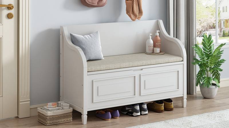 Rustic Charm Storage Bench with Safety Hinge