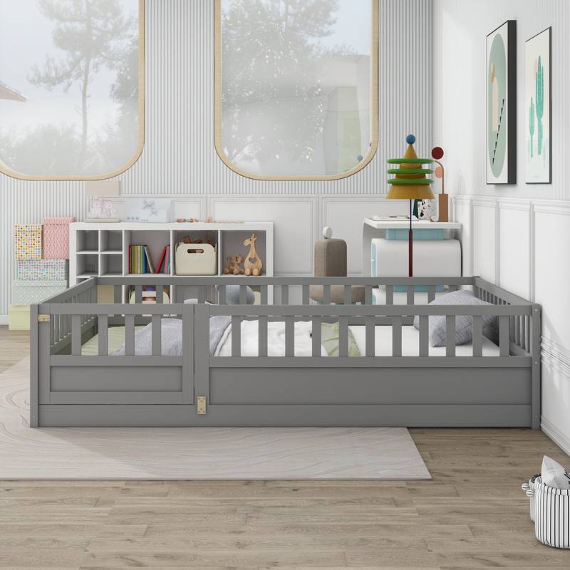 Cozy Montessori Floor Bed with Safe Barrier - Grey