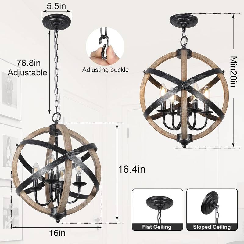 Rustic Farmhouse Chandelier – Adjustable Wood Lighting for Every Room