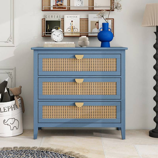 Chic Rattan Three-Drawer Nightstand