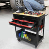 Rolling Tool Cart with Wooden Top and Storage Drawers