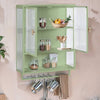 Chic Green Glass Door Cabinet with Open Shelf & Towel Rack
